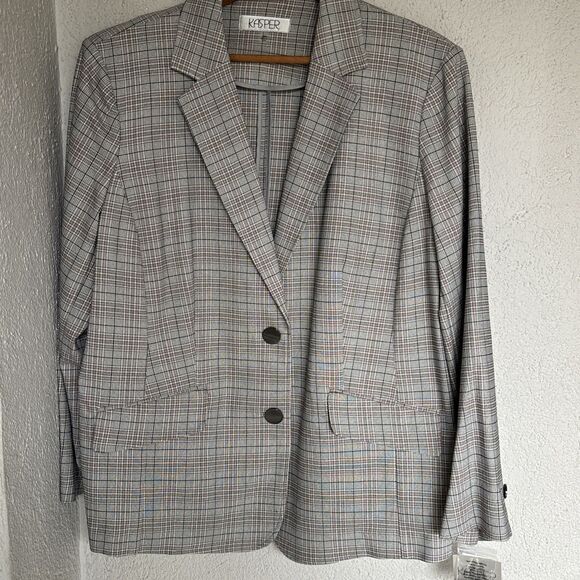 NWT Women’s Kasper Old Money Preppy Plaid Blazer Two Button Size 18W - Picture 1 of 10